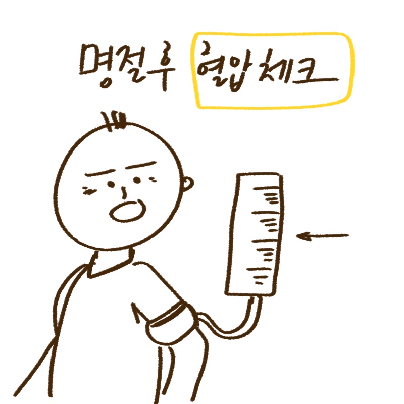 뇌졸중 전조 증상 FAST 법칙과 가정용 혈압계를 그린 -drawing-woolim 일러스트