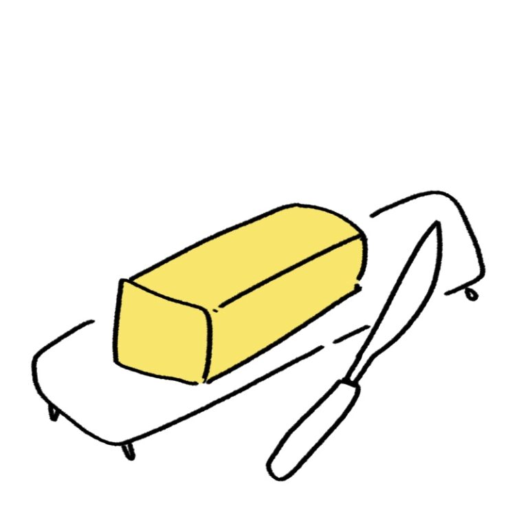 직접 그린 버터와 버터나이프, 쟁반