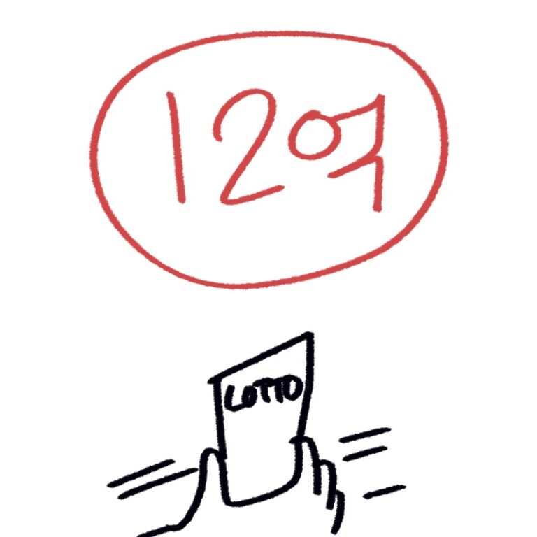 직접 그린 로또 1등 당첨자가 마감 직전 은행으로 달려가는 모습과 당첨금 수령 일러스트