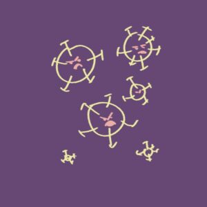 주방 식탁에 남은 바이러스나 세균을 그린 woolim의 일러스트