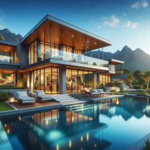 롯데리조트 속초와 김해의 화이트데이 한정 스위트룸 패키지 구성과 혜택을 설명하기 위해 쓰인 럭셔리한 집 이미지