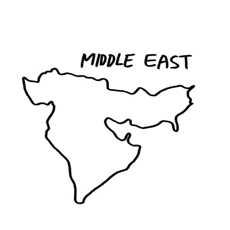 불안한 중동 국제정세를 표현하는 중동 지도 woolim의 일러스트